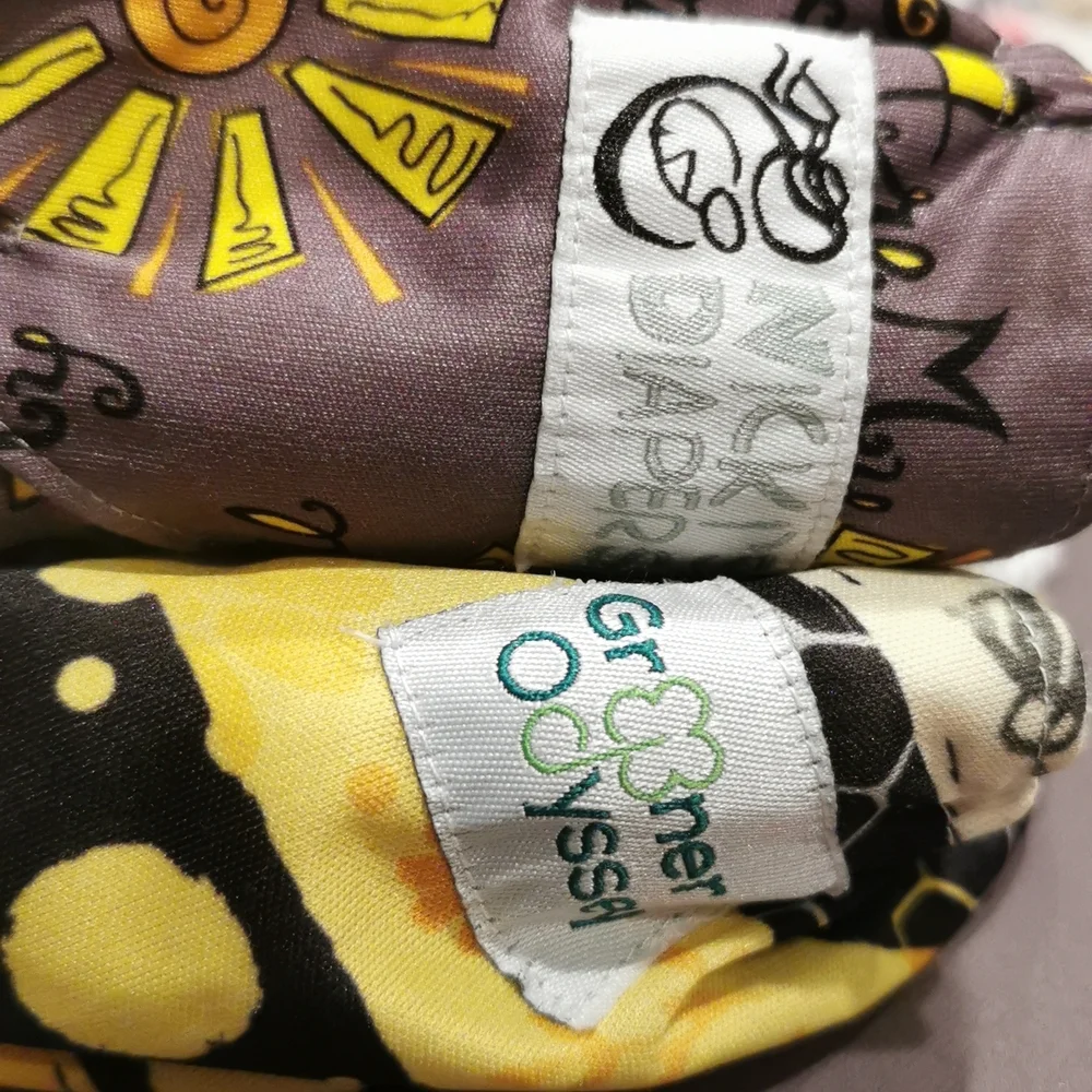 2 Reusable pocket cloth diapers, You are my Sunshine, bee hive, yellow